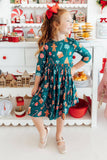 Gingerbread House 3/4 Sleeve Pocket Twirl Dress