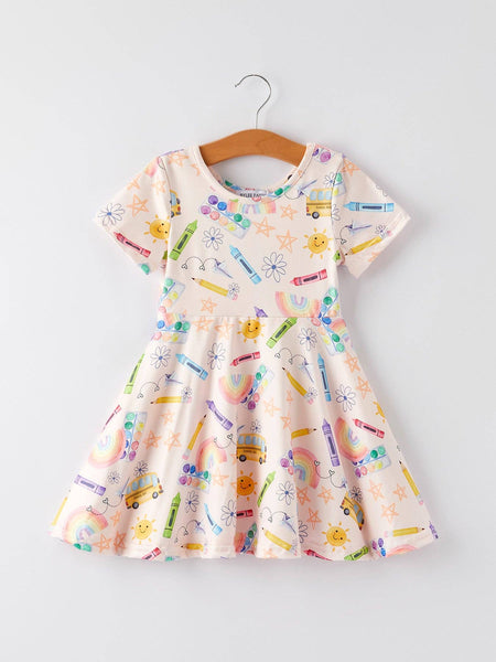 Colorful Back-to-School Delight Girls Dress