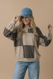 Round Neck Mixed Print Patchwork Pullover