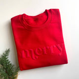 Retro Embossed Merry Sweatshirt - Womens Holiday Sweatshirt