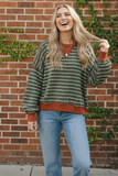 Plus Crew Neck Stripe Pullover Knit Top