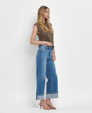 HIGH RISE MEDIUM WASH CUFFED WIDE JEANS F5890