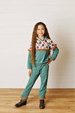 Girls Molly Forest Green Floral Winter Fall Hooded Sweat Set