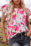 Flutter Sleeve Round Neck Casual Blouse