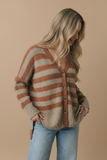 V Neck Stripe Popcorn Oversized Fit Cardigan