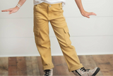 Kids Mustard Khaki Denim Cargo Jean Pants With Pockets