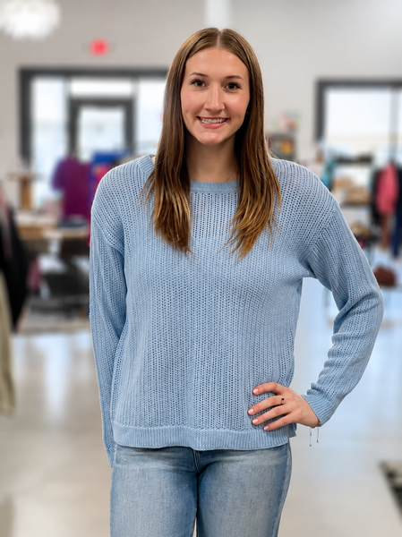 SOLID POINTELLE SWEATER
