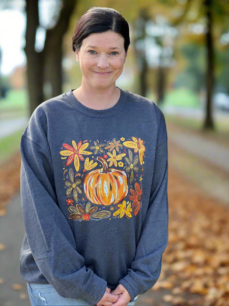 PUMPKIN FLORAL CREWNECK SWEATSHIRT