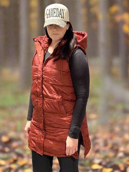 Autumn Puffer Long Vest - Brick