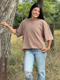 Rhinestone Studded Oversized Tee - Mocha