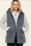 HOODED SOLID DUSTER PUFFER VEST - Dark Green