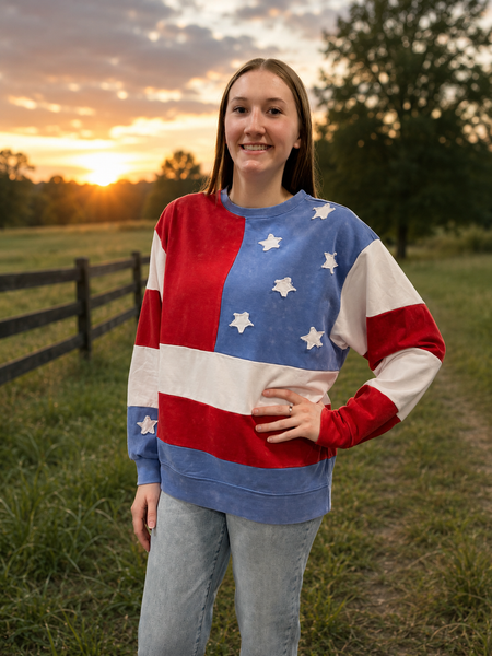MINERAL WASHED AMERICANA FLAG SWEATSHIRT