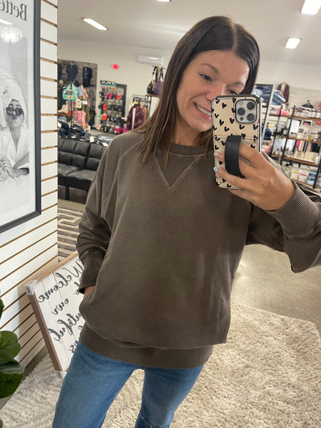 Callie French Terry Pullover - Brown