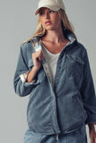 Plaid Lined Corduroy Flannel Shacket - Blue Stone