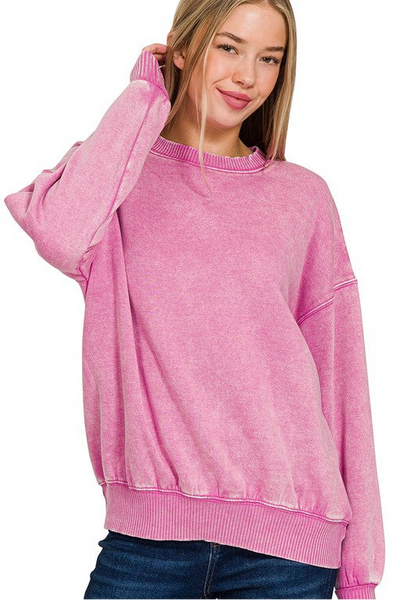 Lenny Acid Washed Fleece Oversized Pullover - Mauve