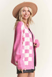 PLUS PUFF CHECKER SWEATER CARDIGAN - Fuchsia