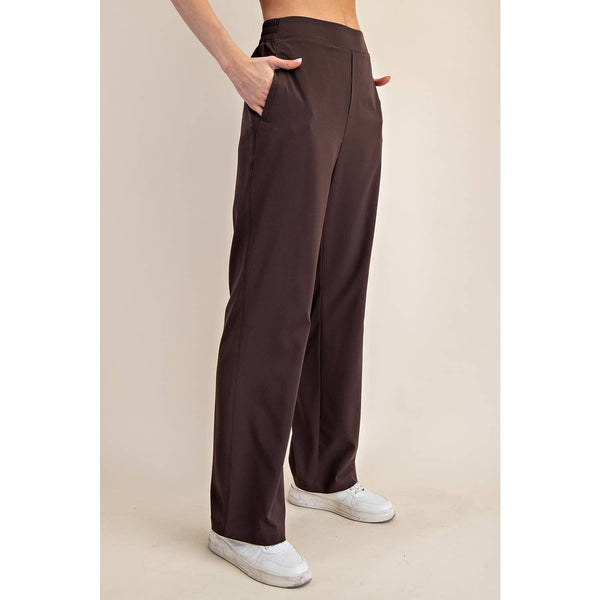 CRINKLE WOVEN STRAIGHT TROUSER - Espresso