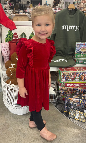 Red Velvet Ruffle Twirl Dress