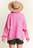 PLUS PUFF CHECKER SWEATER CARDIGAN - Fuchsia
