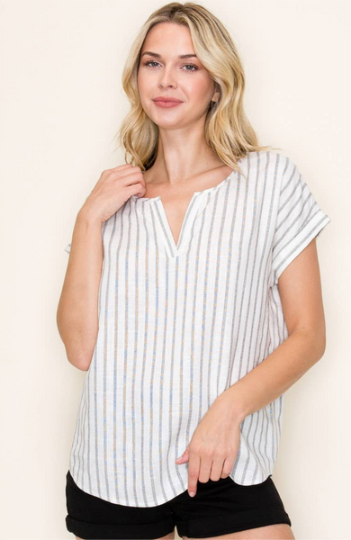 SPLIT NECK STRIPED TOP
