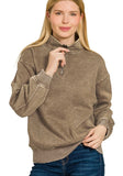 Kelly Acid Wash Fleece Half Zip Pullover - Mocha