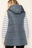HOODED SOLID DUSTER PUFFER VEST - Dark Green