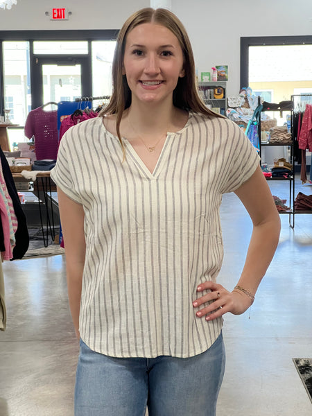 SPLIT NECK STRIPED TOP