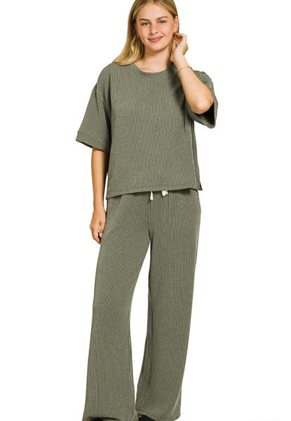 Cindy Ribbed Lounge Set - Olive