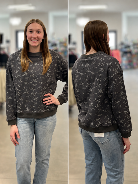 VINTAGE DITSY FLORAL PRINT CREWNECK SWEATSHIRT TOP