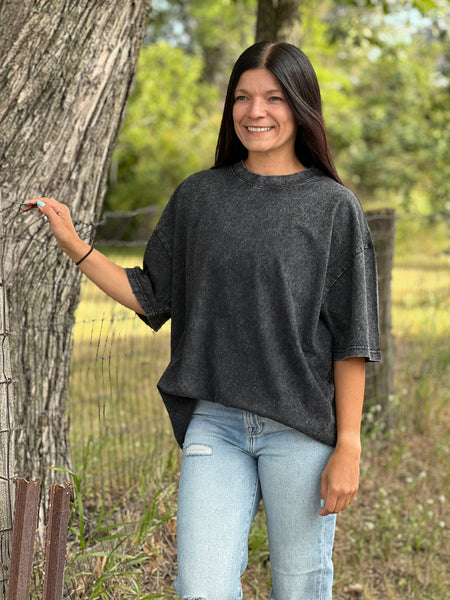 Rhinestone Studded Oversized Tee - Black