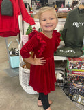 Red Velvet Ruffle Twirl Dress