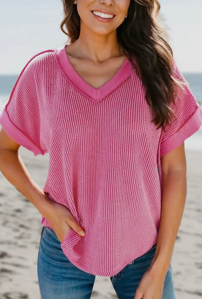 Sally V-neck textured tee