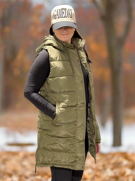 Autumn Puffer Long Vest - Green