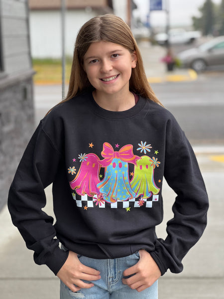 Bright and Colorful, Retro Halloween Ghosts Sweatshirt