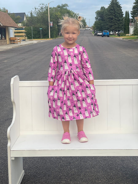 Witches Boo 3/4 Sleeve Pocket Twirl Dress