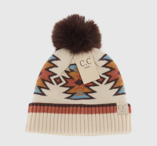 Kids Aztec Beanie-Beige
