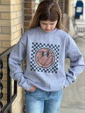 Checkered Distressed Basketball Youth Crewneck Pullover