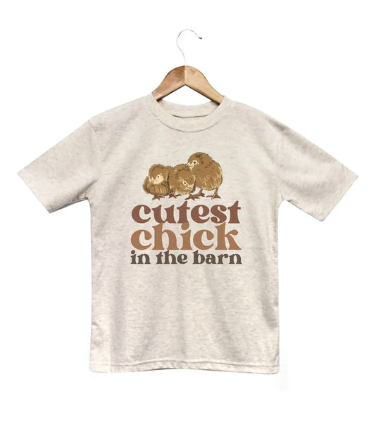 "Cutest Chick in the Barn" Toddler Girl Beige Chicken Tee