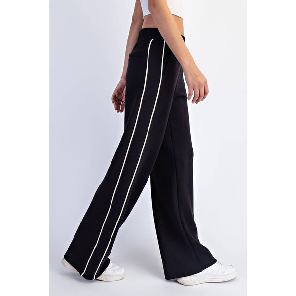 MODAL SCUBA TWO STRIPE PIPING STRAIGHT PANT - Black