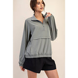 CRINKLE WOVEN QUARTER ZIP ACTIVE JACKET - Limestone