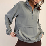 CRINKLE WOVEN QUARTER ZIP ACTIVE JACKET - Limestone