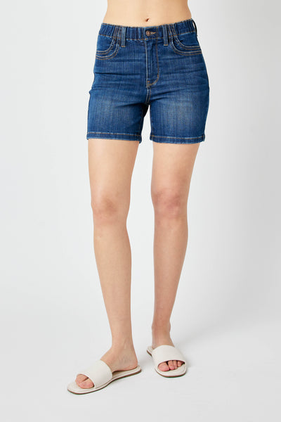 Judy Blue Elastic Waist Mid Length Shorts