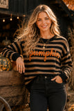 Pumpkin Script Striped Knit Sweater - Black