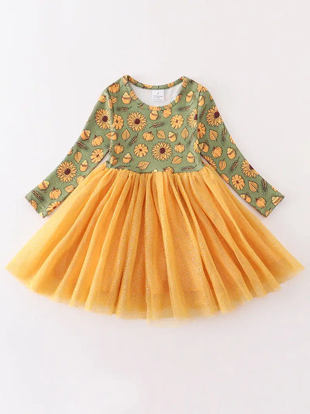Sunflower Print Girl Tutu Dress