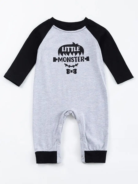 Grey "Little Monster" Baby Boy Romper