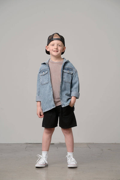 Lightweight Hooded Denim Jacket - Light Wash