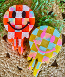Checkered Drip Happy Face Car Freshie 