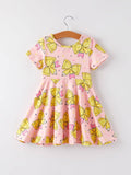Back to School Yellow Bow Print Girls Dress