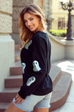 Glitter Ghost Pattern Crew Neck Halloween Sweatshirt