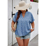 Plus Size Floral Print V Neck Short Sleeve Blouse